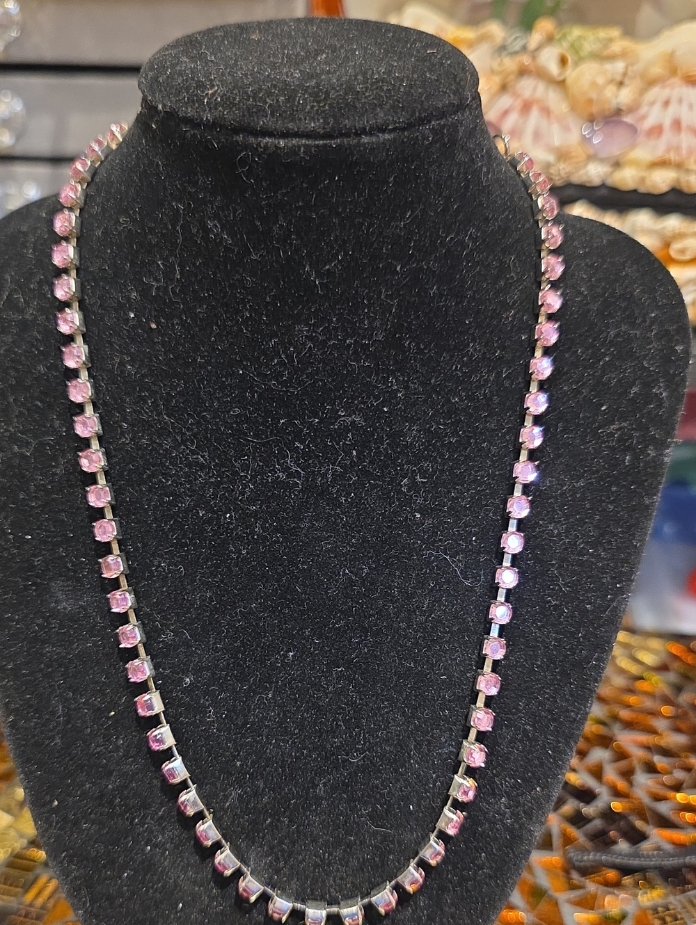 Vintage Pink Crystal Tennis Necklace